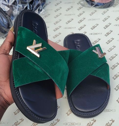 Ghana made mens slippers - green,black,red & white LV