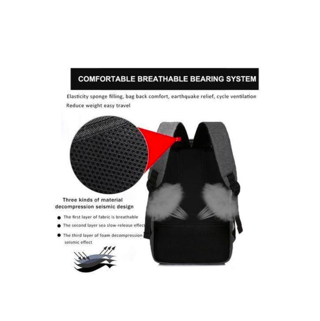 Backpack 3 in 1 multi functional school laptop bag with USB slot-black