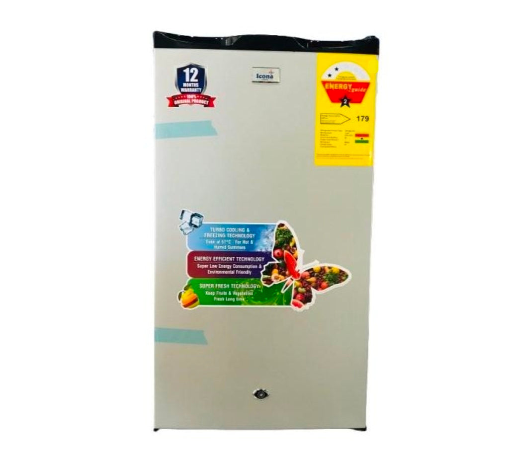 Icons London ILRF-100VS Table top single door refrigerator 90 liters silver  plus 12 months warranty