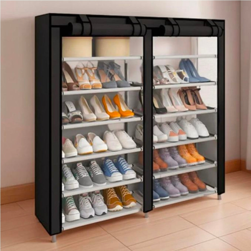 CYFAZA Shoe rack organiser space for 36 pairs 6 tiers double column dust proof & stainless steel grey