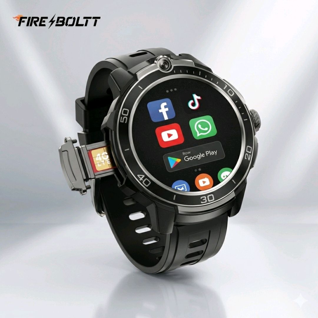Fire-Boltt Shott smartwatch featuring a 1.5" round display and a front-facing camera.