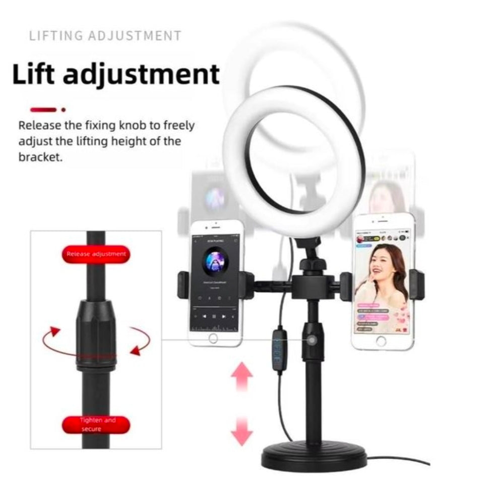 Addigoes desktop stand with 16cm ring light,3 light modes and 360 degree rotation,Adjustable height with tabletop with 2 clips for live streaming videos and selfie