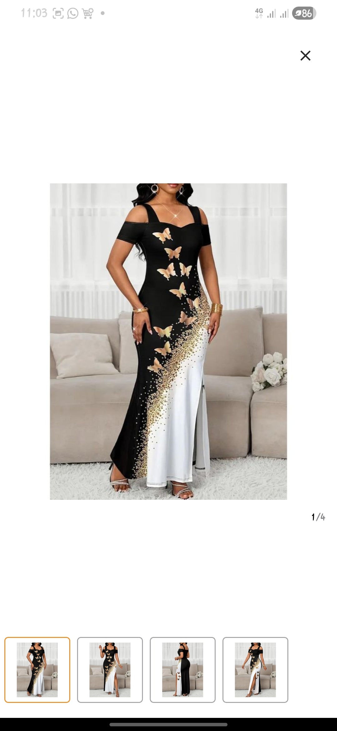 Rubbish women elegant color blocked butterfly print off shoulder slit dress black/ white