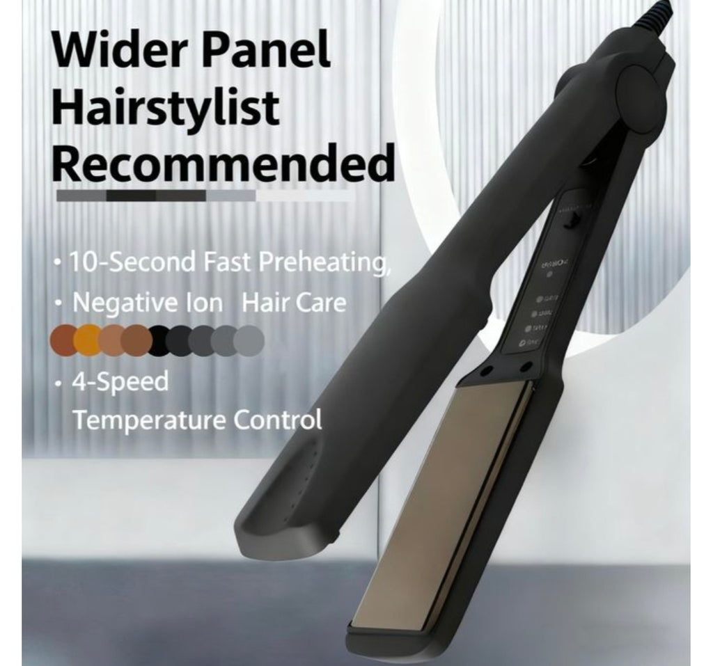 black ceramic flat iron or professional hair straightener,