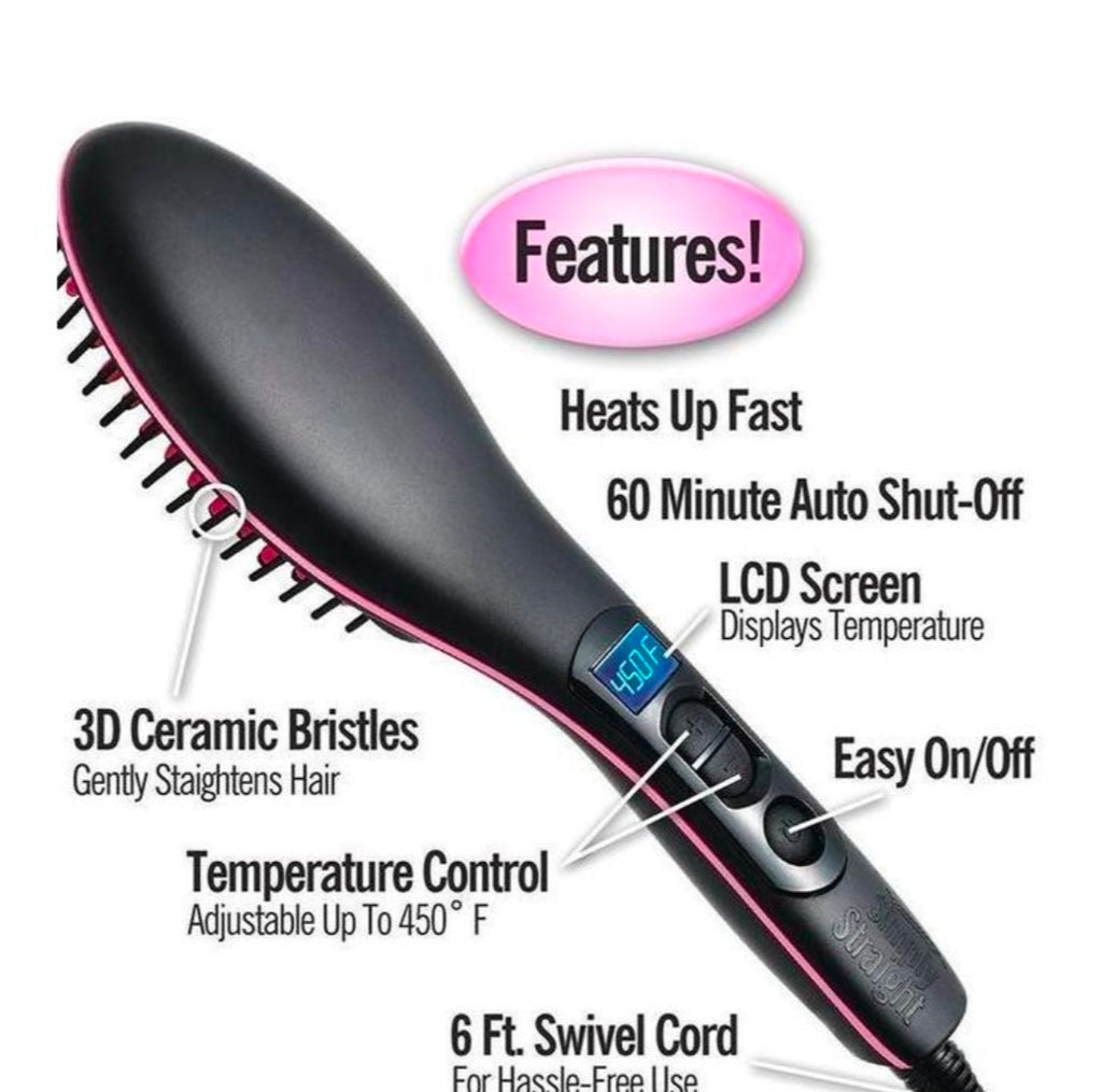Simply Straight Ceramic Hair Straightening Brush, designed to straighten hair while brushing.