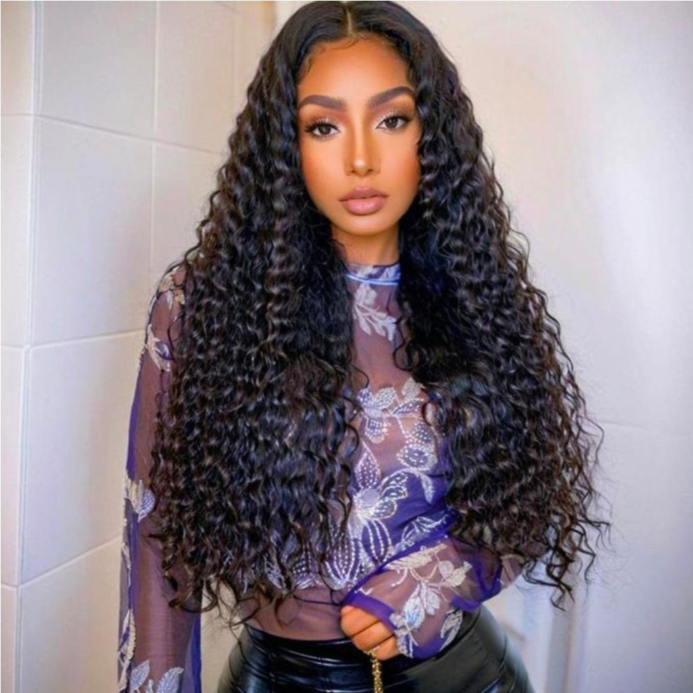Corn blanching long curly hair wig headgear for women-black