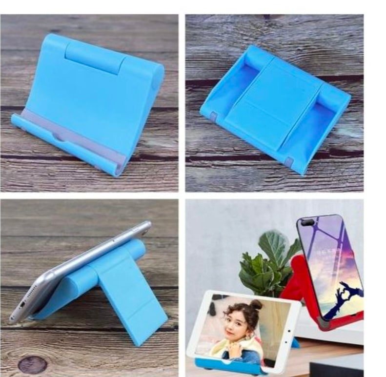 Portable phone holder adjustable phone stand &i pad stand holder, multi functional foldable lazy person desktop phone holder blue