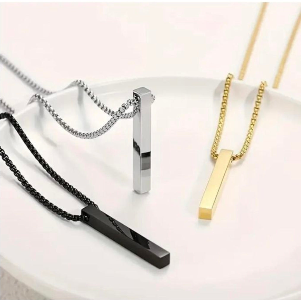 Unisex 3D bar pendant necklace set multicolour (black,gold, silver)