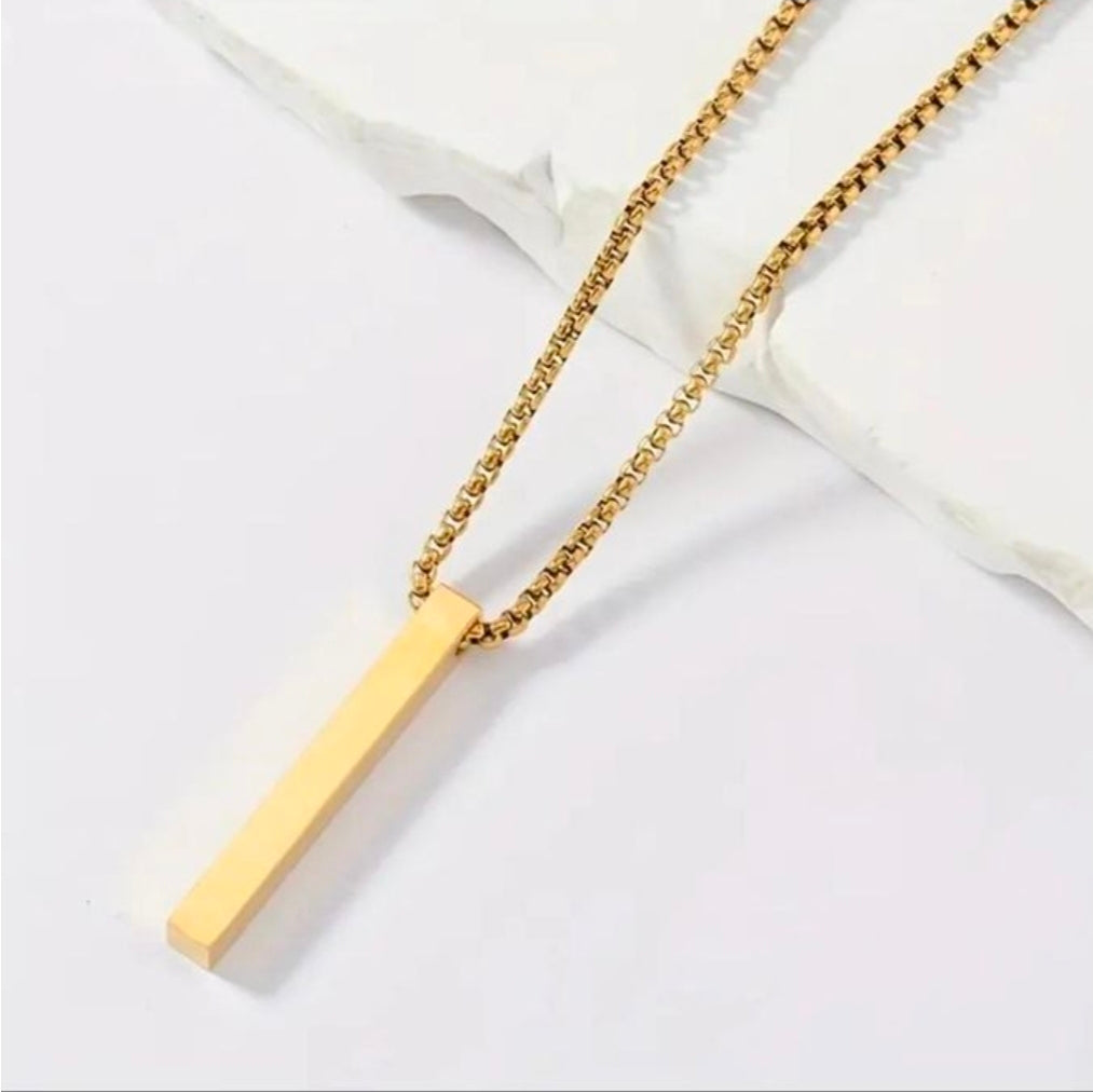 Unisex 3D bar pendant necklace set multicolour (black,gold, silver)