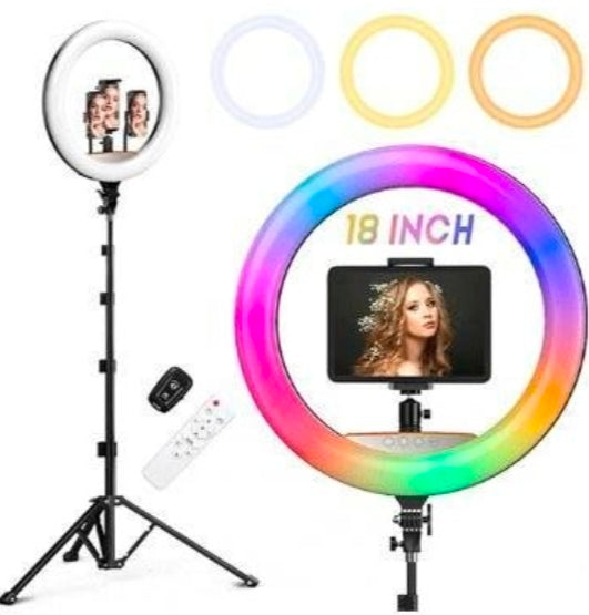 RGB ring light 18 inches with tripod stand (2700k-7000k) for phone,camera, ipad, live streaming & video recording