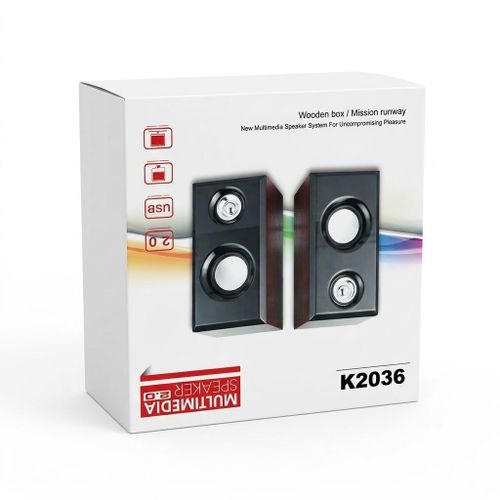 K2036 Multimedia Speaker 2.0 system designed for desktops and laptops.