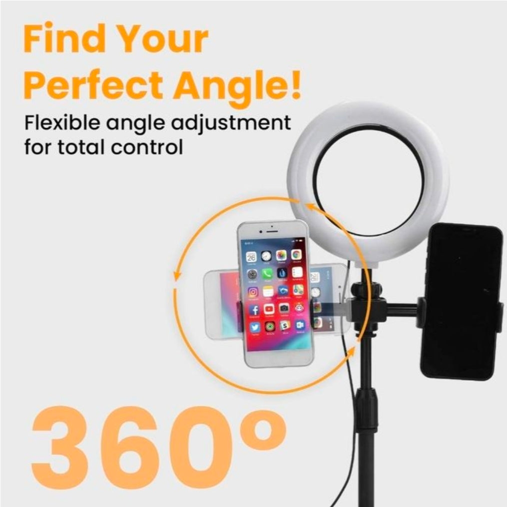 Addigoes desktop stand with 16cm ring light,3 light modes and 360 degree rotation,Adjustable height with tabletop with 2 clips for live streaming videos and selfie