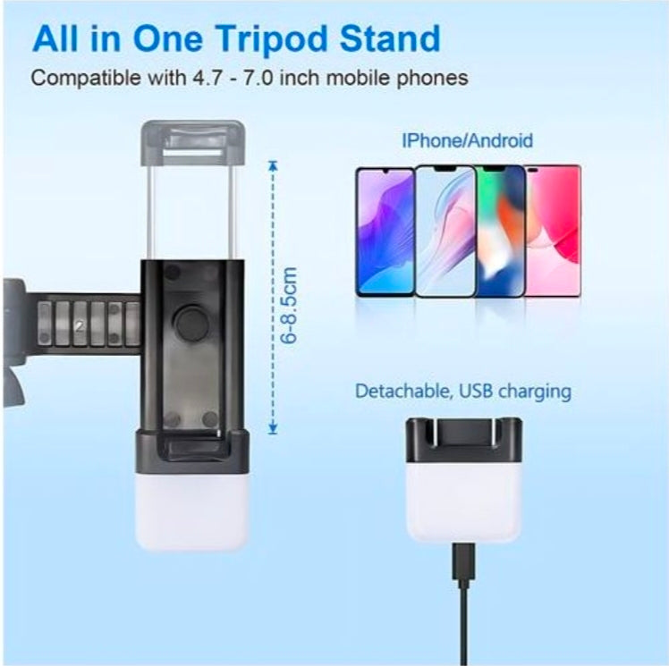 Bleutooth selfie stick tripod with fill light plus shutter remote - black