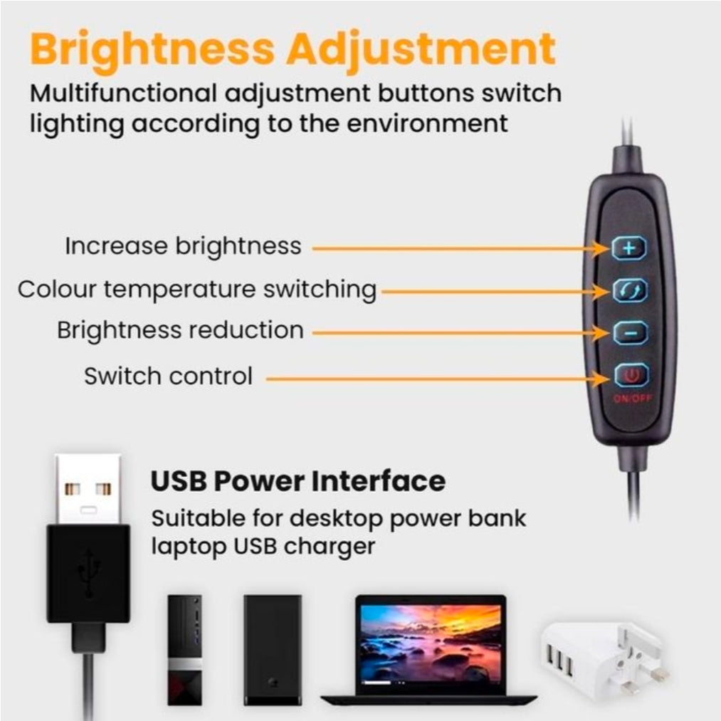 Addigoes desktop stand with 16cm ring light,3 light modes and 360 degree rotation,Adjustable height with tabletop with 2 clips for live streaming videos and selfie