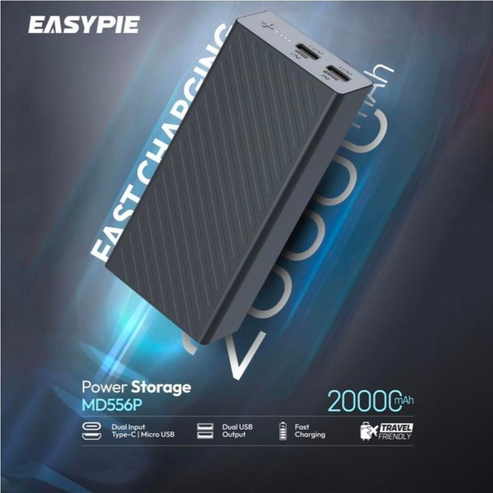Easypie 2000mAh ultra slim power bank 18w fast charging & dual USB ports portable charger for mobile phone black
