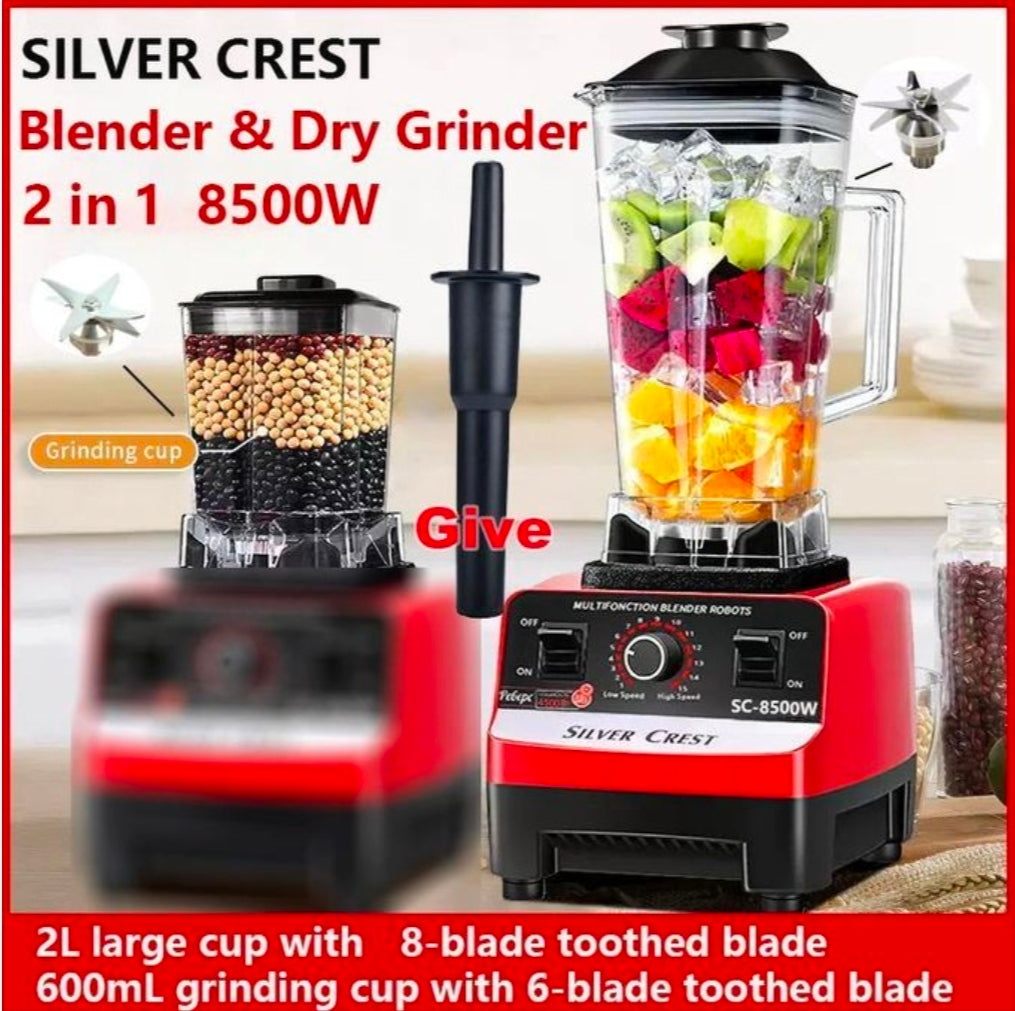 Silver crest 2l industrial 8500w food crusher blender with 2 jar black / red