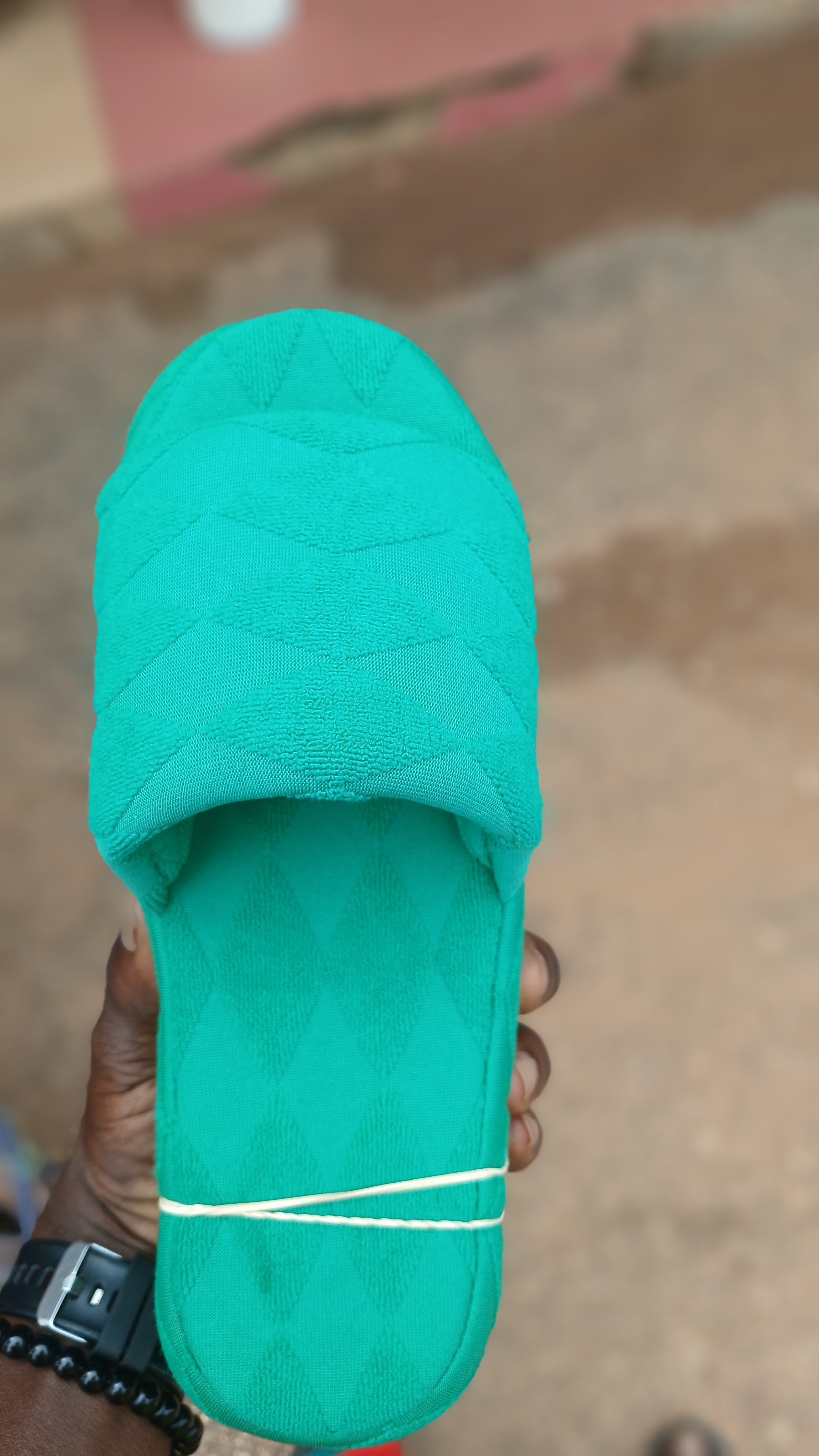 casual green textile slippers