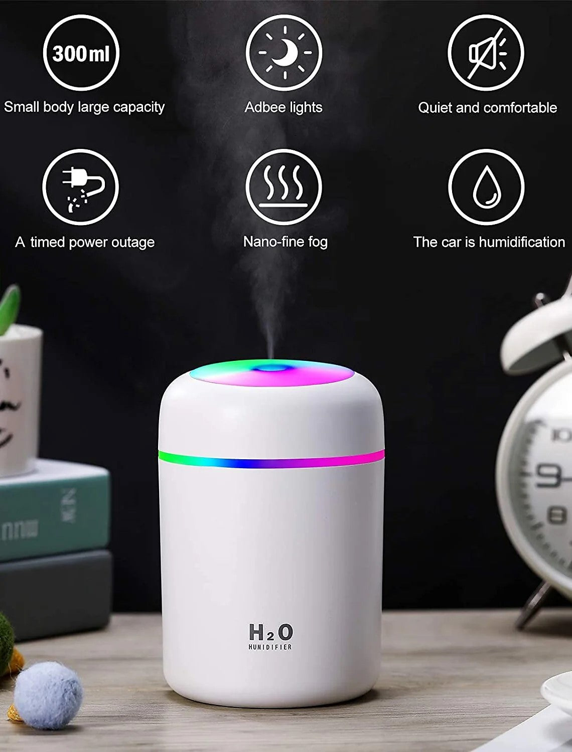 portable H2O Humidifier with colorful LED lighting