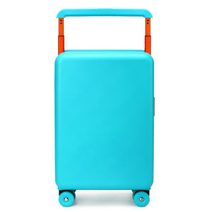 Sanzheng suitcase with a teal hard shell and orange trolley handle.