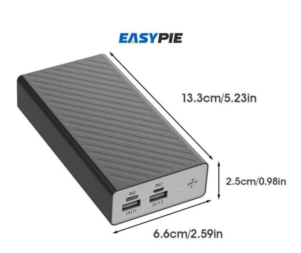 Easypie 2000mAh ultra slim power bank 18w fast charging & dual USB ports portable charger for mobile phone black
