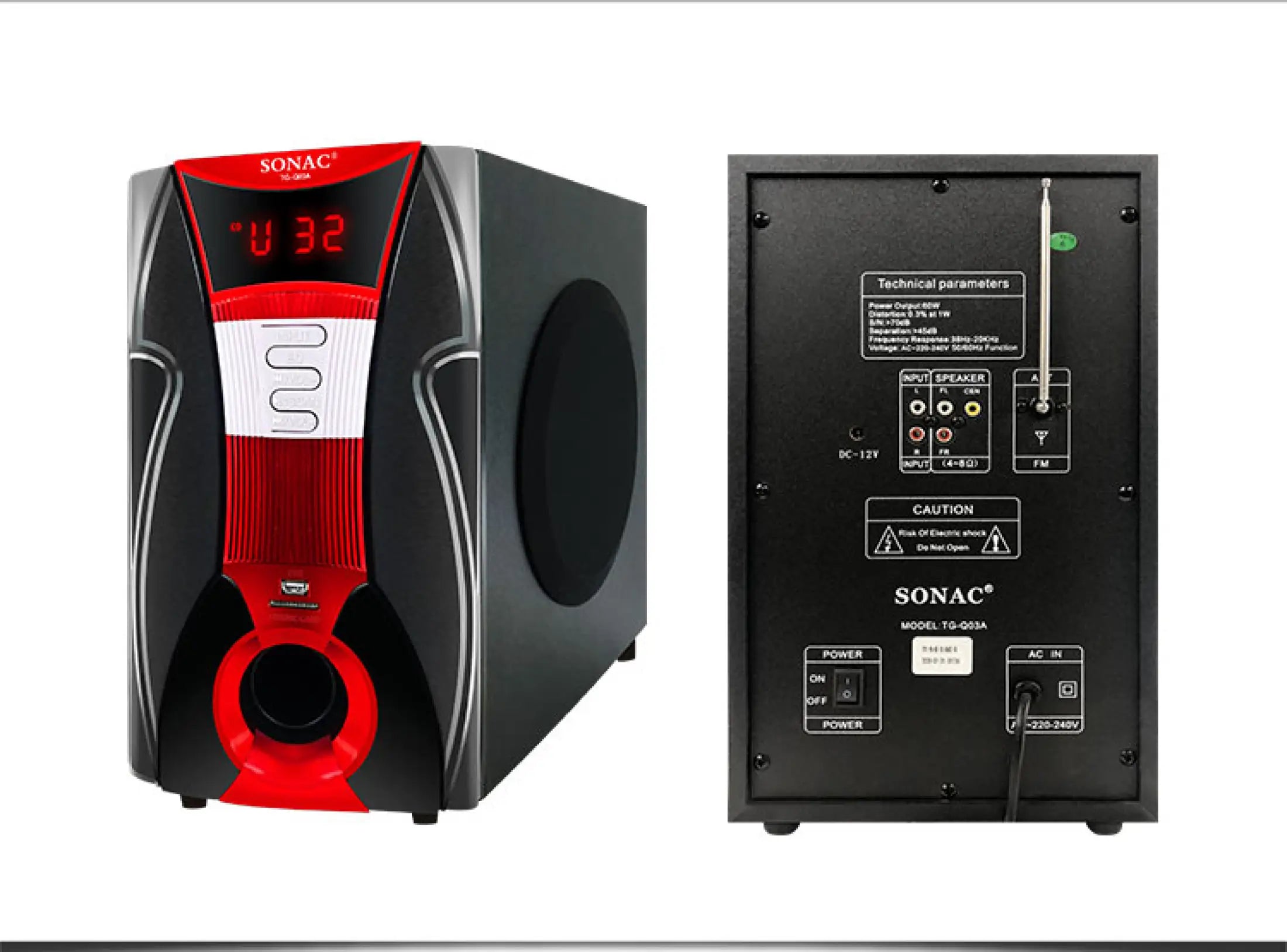 SONAC TG-Q03A 3.1 channel home theater system.