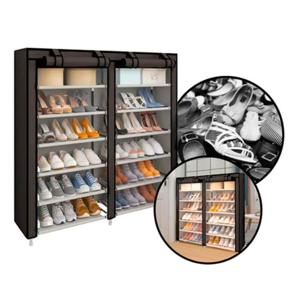 CYFAZA Shoe rack organiser space for 36 pairs 6 tiers double column dust proof & stainless steel grey