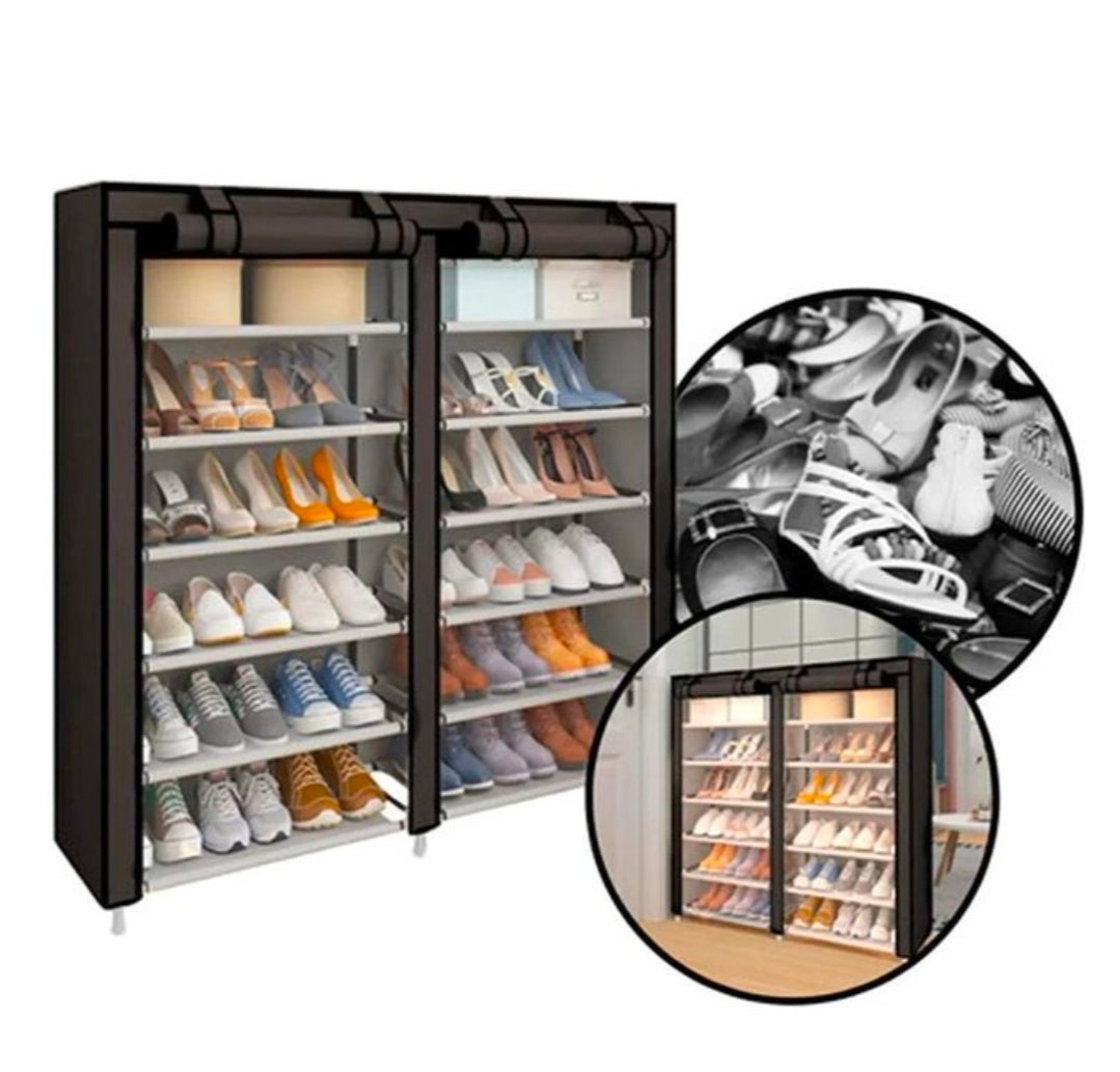 CYFAZA Shoe rack organiser space for 36 pairs 6 tiers double column dust proof & stainless steel grey