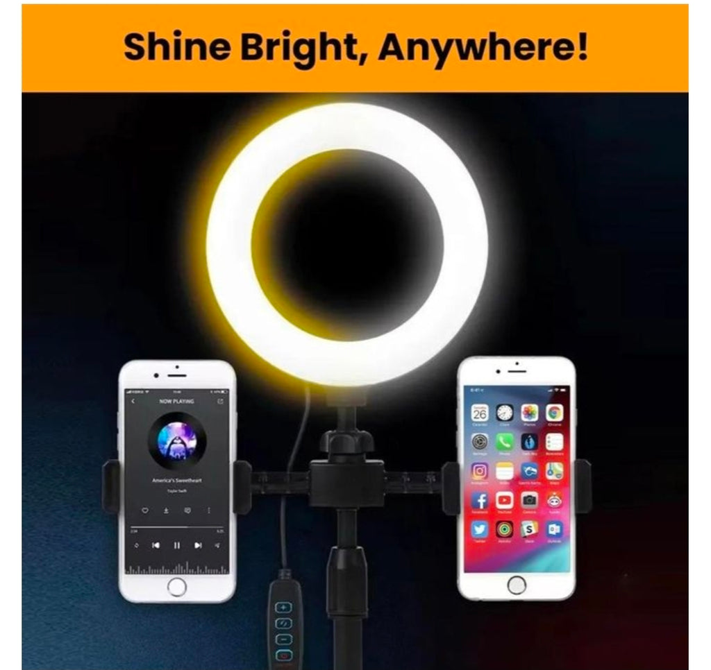 Addigoes desktop stand with 16cm ring light,3 light modes and 360 degree rotation,Adjustable height with tabletop with 2 clips for live streaming videos and selfie