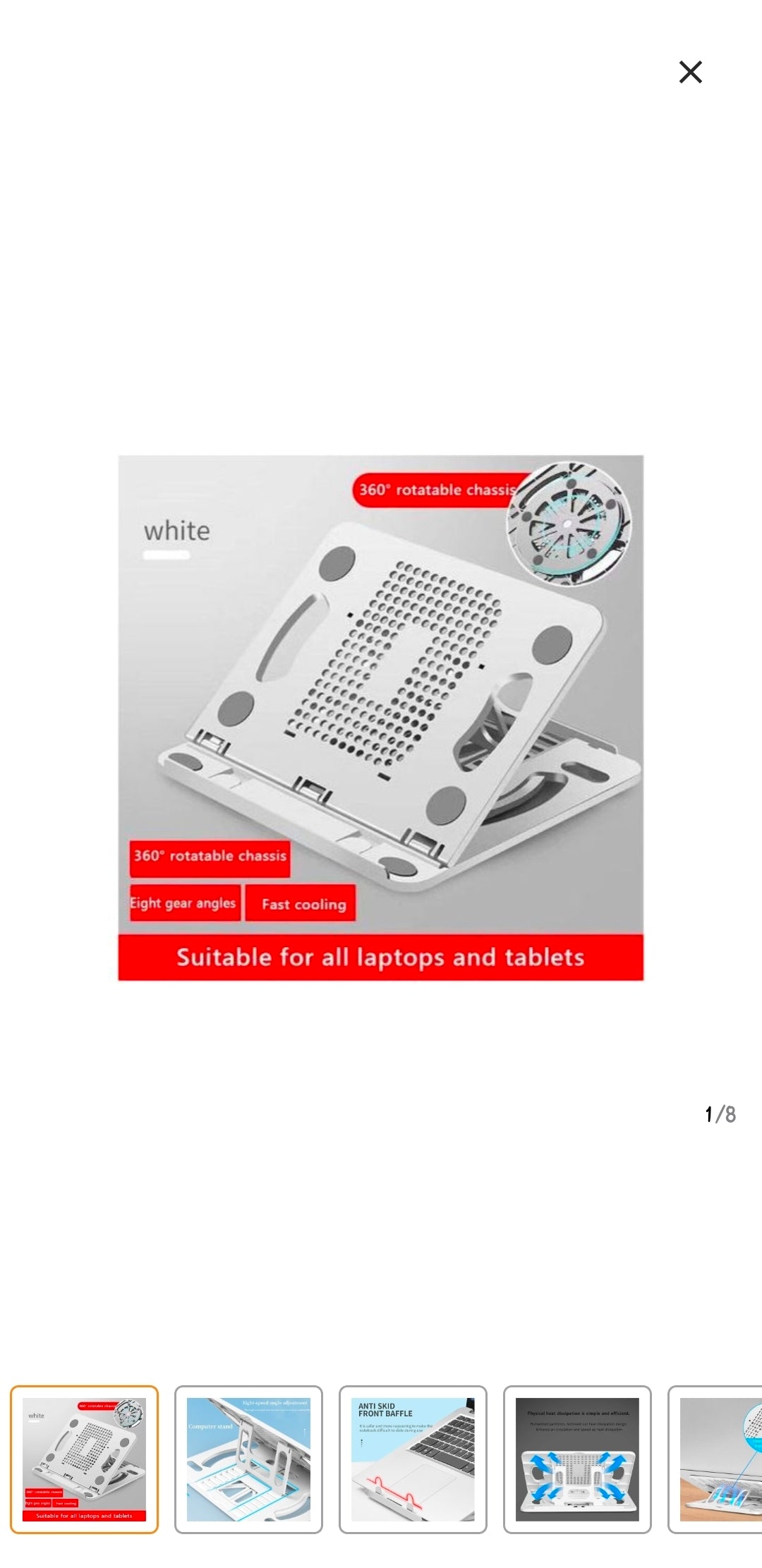 Laptop/tablet stand 360 degree rotation foldable holder white