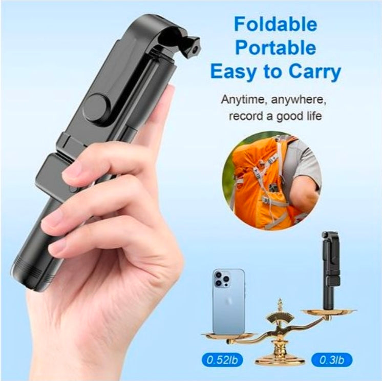 Bleutooth selfie stick tripod with fill light plus shutter remote - black