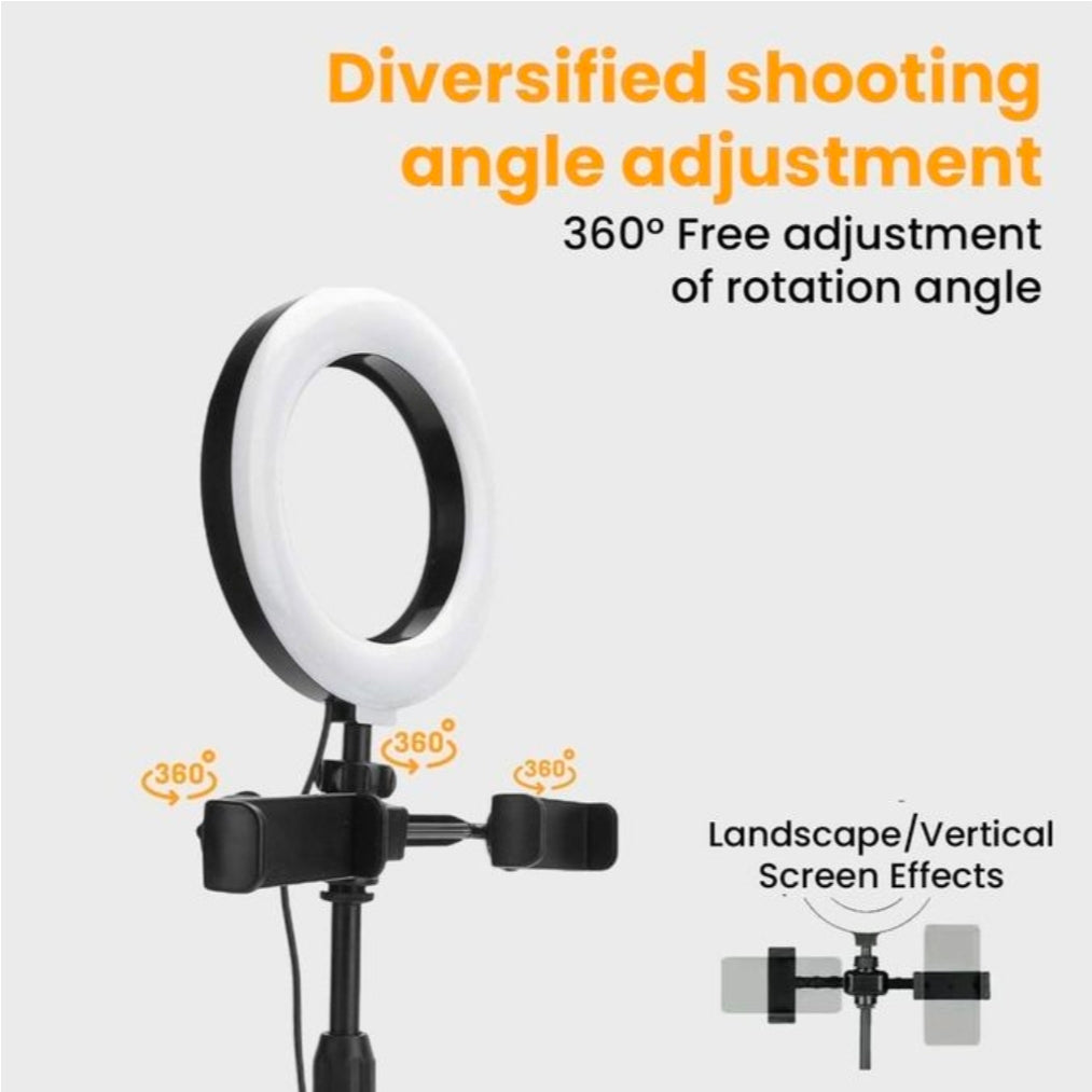 Addigoes desktop stand with 16cm ring light,3 light modes and 360 degree rotation,Adjustable height with tabletop with 2 clips for live streaming videos and selfie