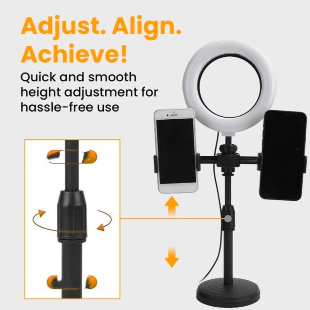 Addigoes desktop stand with 16cm ring light,3 light modes and 360 degree rotation,Adjustable height with tabletop with 2 clips for live streaming videos and selfie