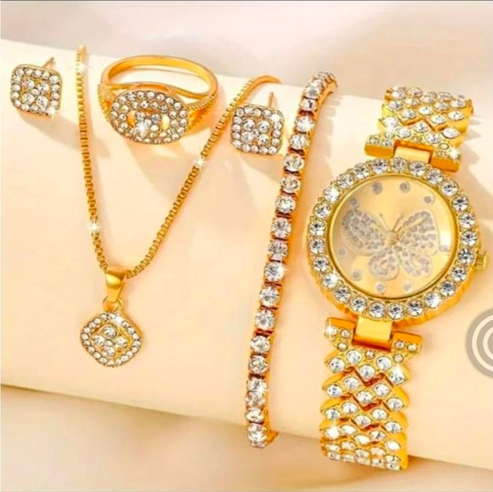 5 piece set of watches women's earrings,necklace,rings