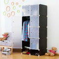 8 cubes plastic wardrobe with shoe rack - black/ white