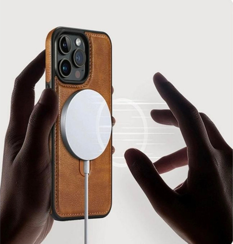 iPhone 13 Pro Generic brown leather phone case with stand ring