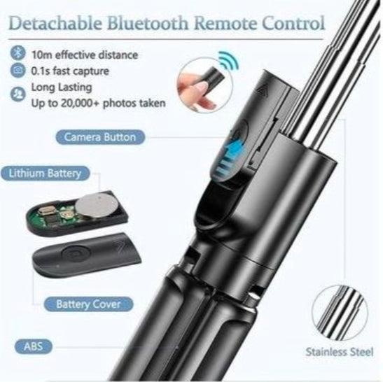 Bleutooth selfie stick tripod with fill light plus shutter remote - black