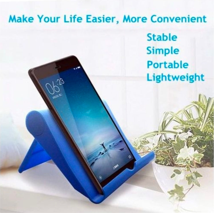 Portable phone holder adjustable phone stand &i pad stand holder, multi functional foldable lazy person desktop phone holder blue