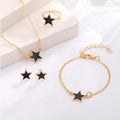 SXCHEN 4 Piece Women's Jewelry Set, which includes a necklace, bracelet, earrings, and a ring in a black and gold star design.