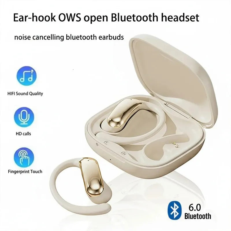 beige wireless in-ear headphones