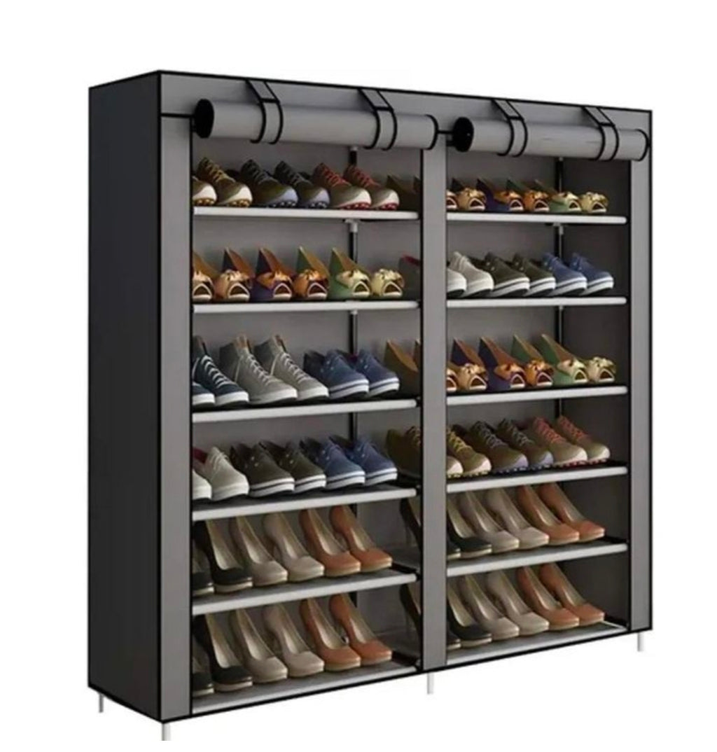 CYFAZA Shoe rack organiser space for 36 pairs 6 tiers double column dust proof & stainless steel grey