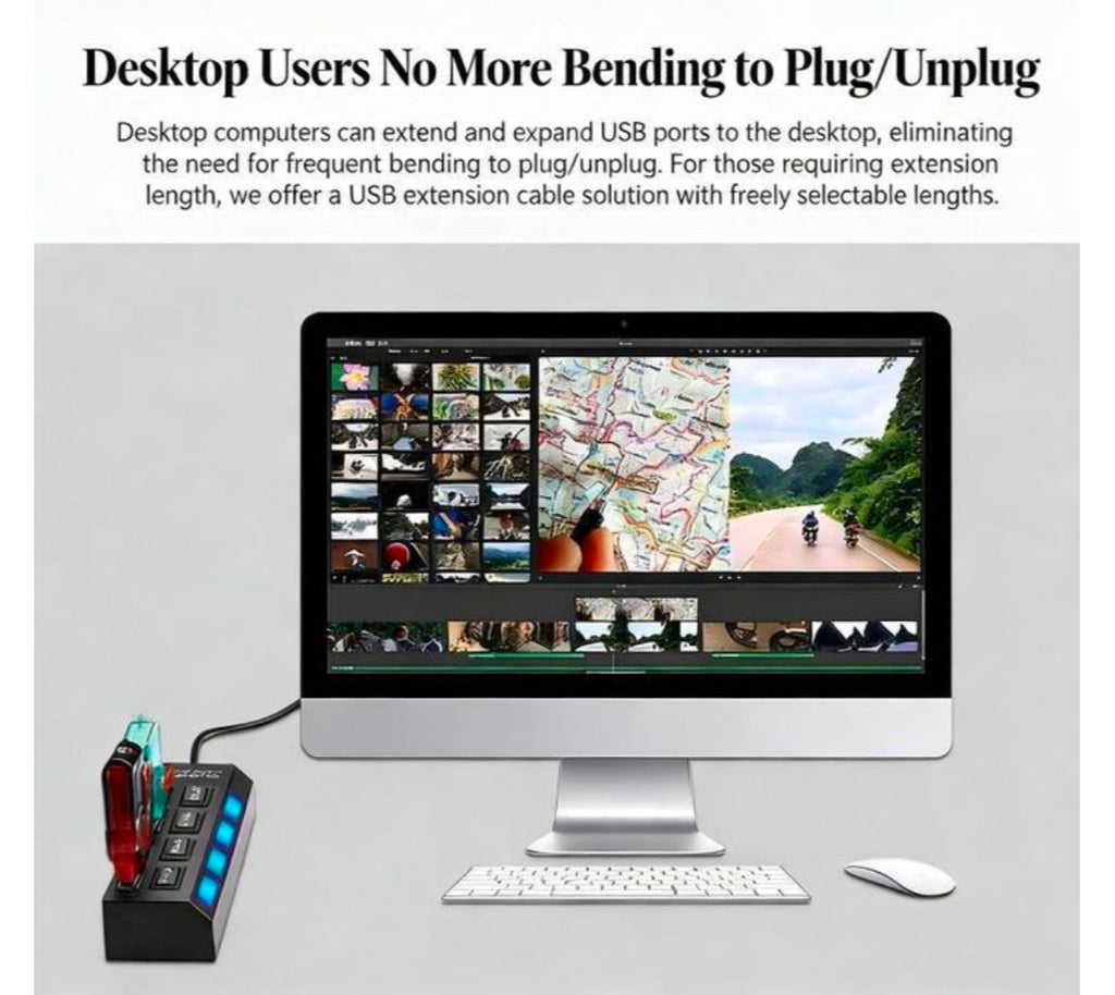 USB 2.0 Four portable USB splitter with multi port extended and independent switch-black