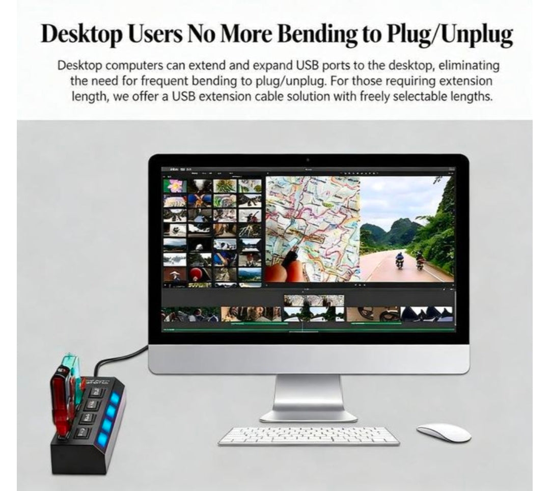 USB 2.0 Four portable USB splitter with multi port extended and independent switch-black
