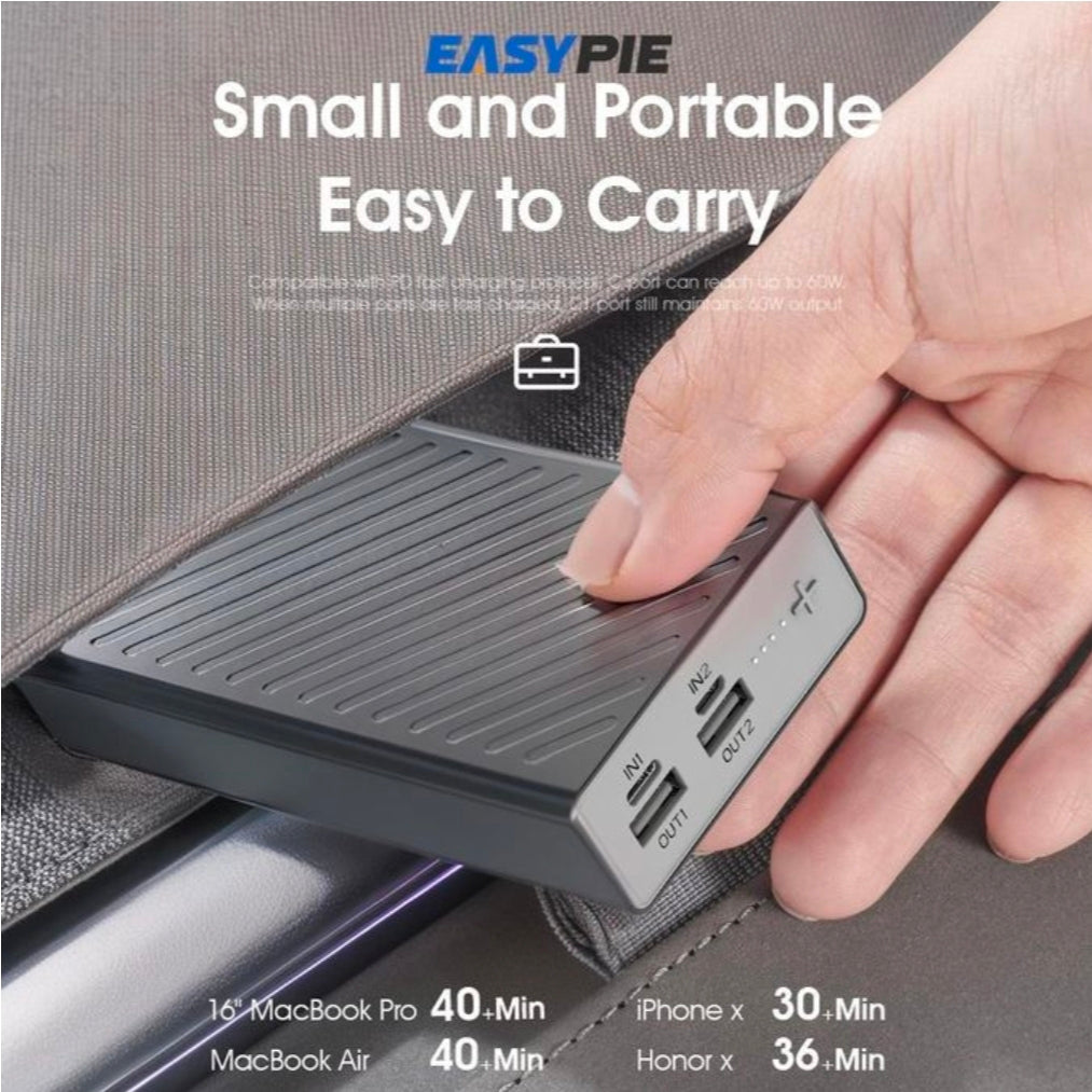 Easypie 2000mAh ultra slim power bank 18w fast charging & dual USB ports portable charger for mobile phone black