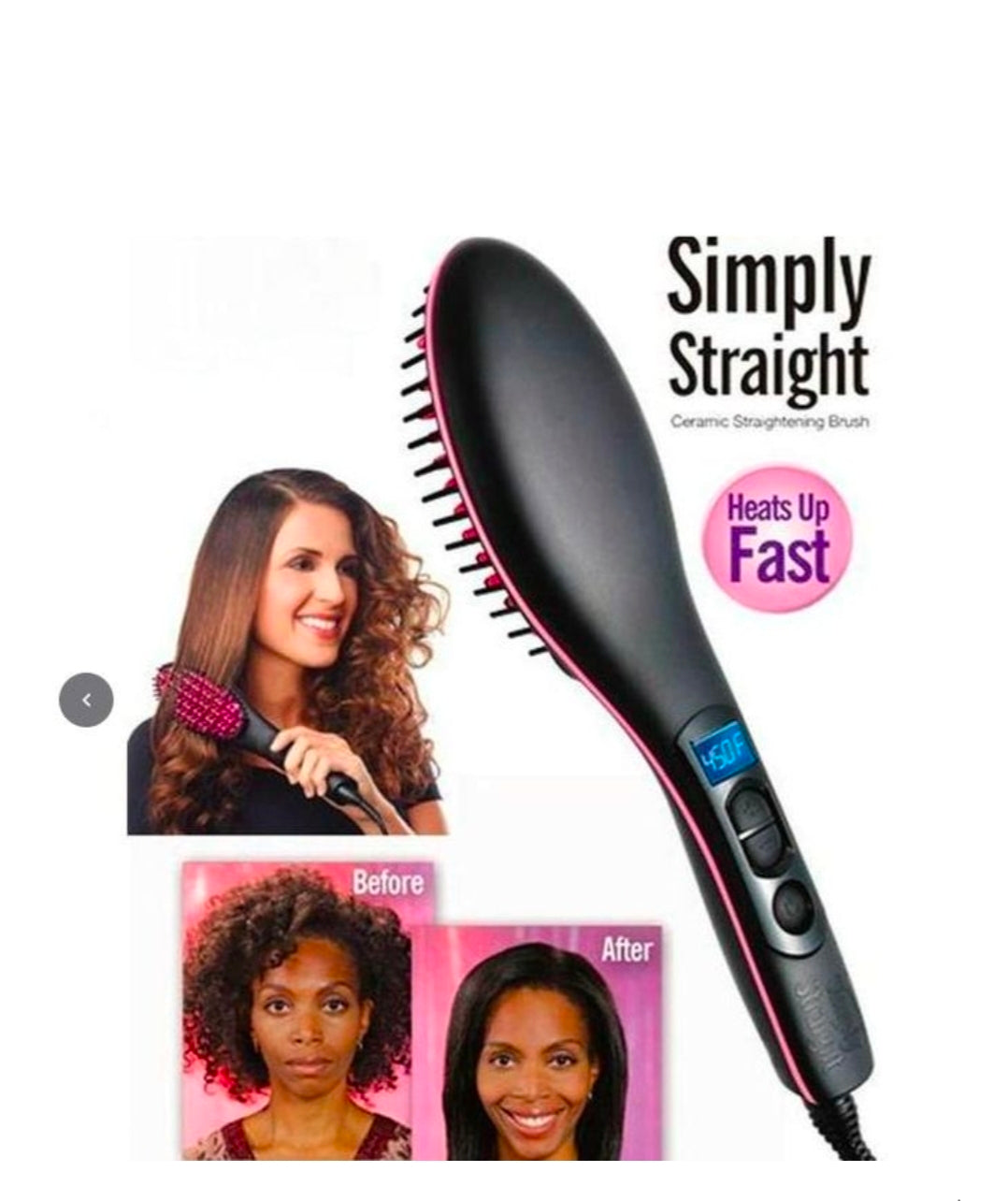 Simply Straight Ceramic Hair Straightening Brush, designed to straighten hair while brushing.