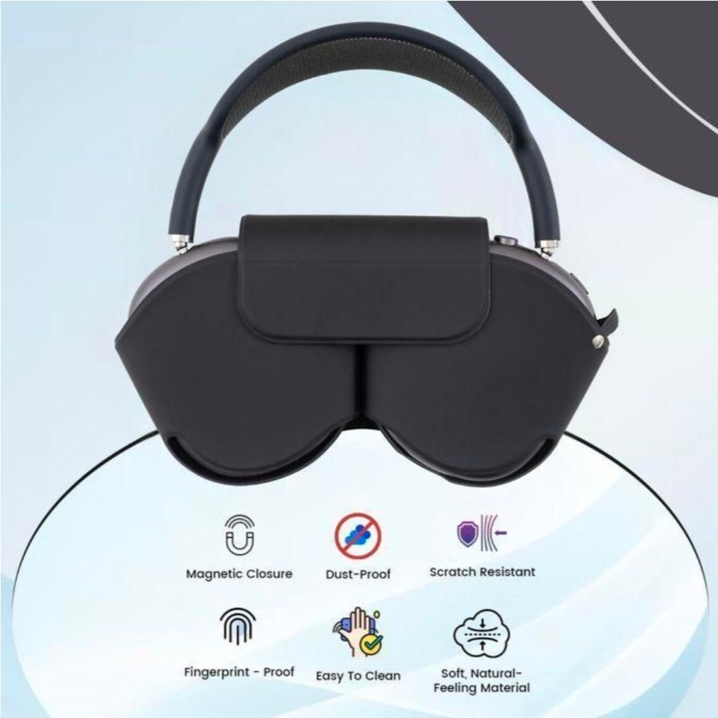Pods max headphones with leather protective case portable carry smart travel case black