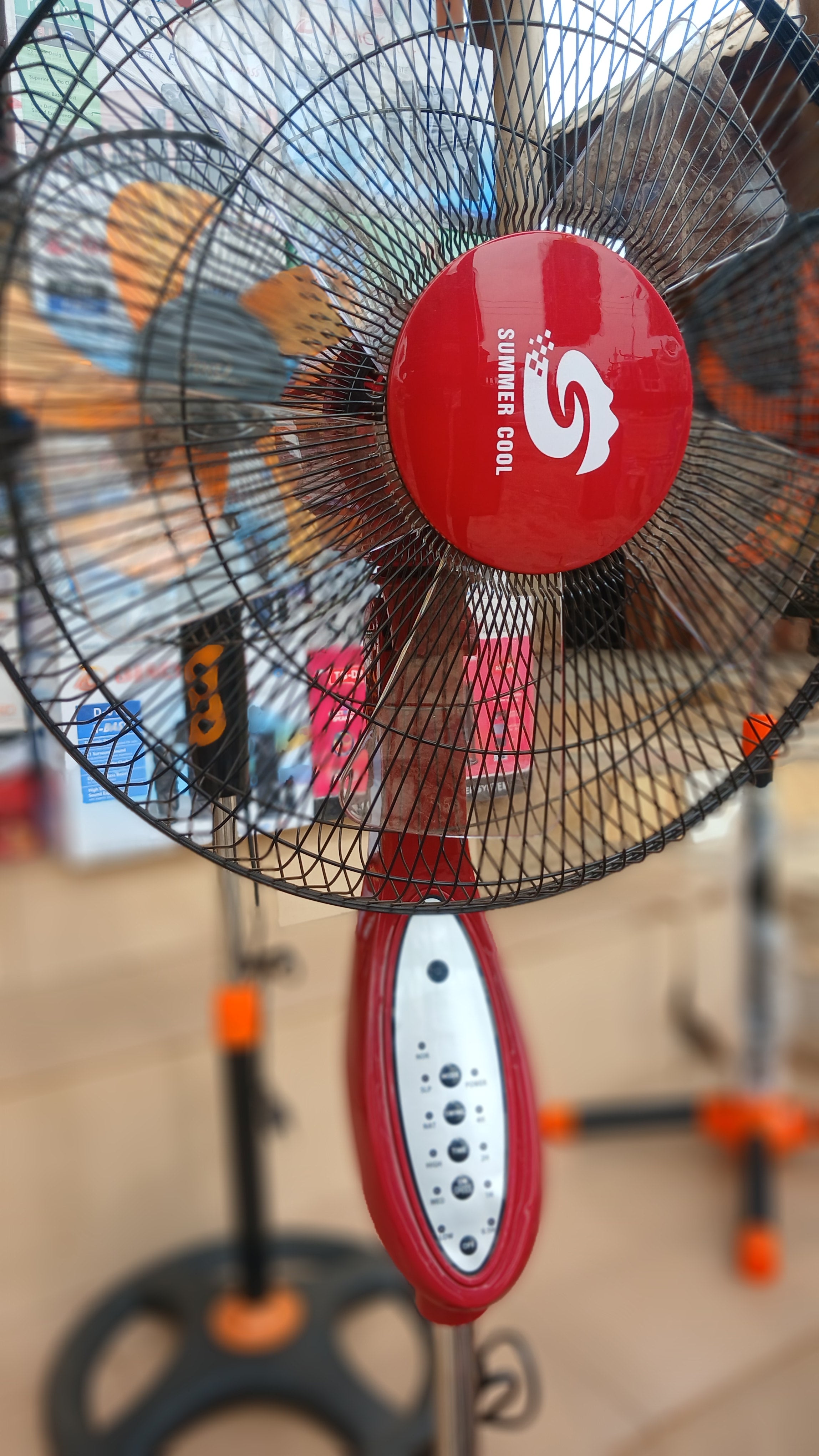 Summer Cool rechargeable pedestal fan,with remote control designed for cooling without reliance on the electrical grid