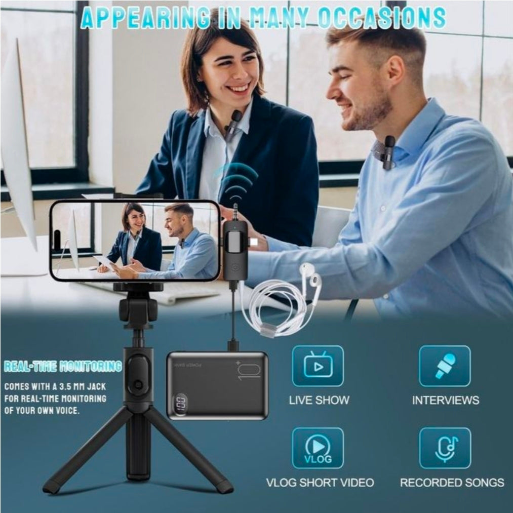 Addigoes wireless microphone for iPhone,android, camer,ipad 3 in 1 dual professional lavalier mini mic with USB C plug and play for video recording YouTube,tiktok etc