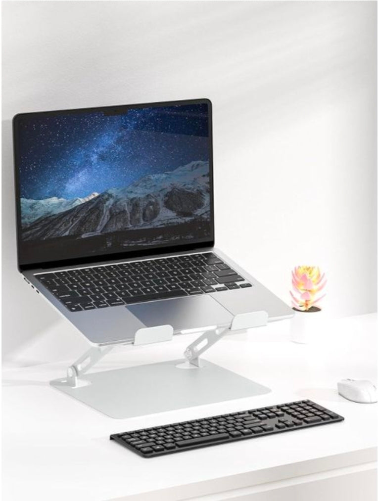 Trophy adjustable laptop stand/mount for desk gift 180 degree rotation with a phone holder silver