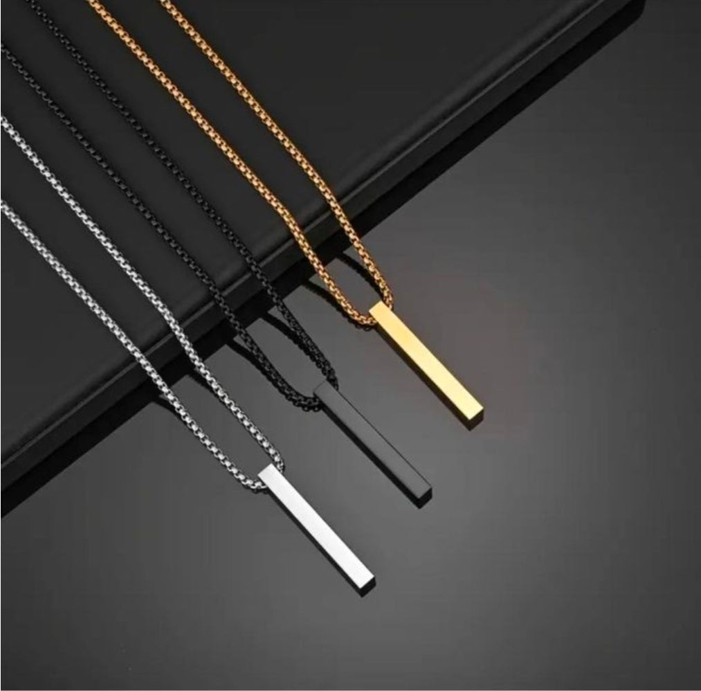 Unisex 3D bar pendant necklace set multicolour (black,gold, silver)
