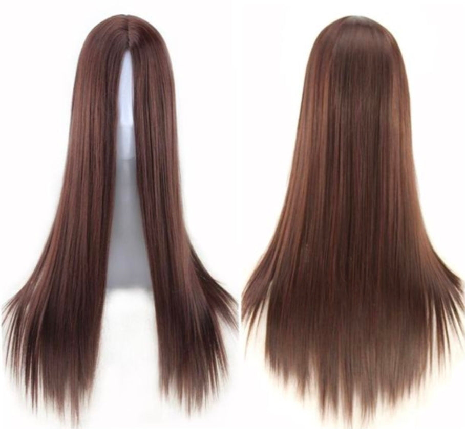 Iyooyoo women fashion wig long straight hair dark and brown easy to wear gift for her